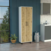 Valhalla Cabinet 71"H, Five Internal Shelves, Two Doors, White/Macadamia