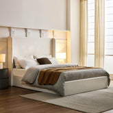 Shangri-La Upholstered Wingback Bed / Upholstered Platform Bed Frame / 54" High Headboard / Simplicity / Minimalist / No Box Spring Needed / Easy Assembly / Queen/ Textured Ivory Canvas / No Noise