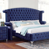 Aeneas Blue 1pc Queen Size Bed Velvet Like Fabric Tufted Wingback Headboard Bedroom Furniture