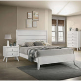 White Queen Size Bed 2x Nightstands Wave Texture Panel HB Bedroom Furniture Contemporary 3pc Set