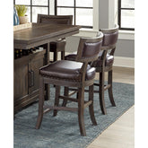 Rustic Aesthetic Dark Cherry Finish Counter Height Chair Set of 2 Wood Framed Nailhead Trim Faux Leather Upholstered Seat Kitchen Dining Room Furniture