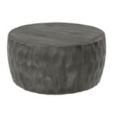 Harmony 34 Inch Handcrafted Mango Wood Coffee Table, Hammered Round Drum Shape, Honeycomb, Rustic Gray