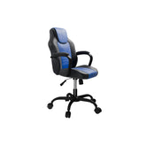 Gaming Office Chair Blue And Black Faux Leather 1pc Chairs Casters Plush Padded Chair w Arms Comfortable Modern Stylish