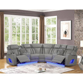 Hephaestus Modern Style power recliner sectional with Bluetooth speaker and LED made with wood & metal, Massage Function Included -Gray