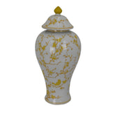 Shangri-La Lidded Accent Jar, Yellow Bird and Floral, White Ceramic 20 Inch