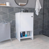 Showcase Bathroom Vanity, Single Door Cabinet, Two Shelves -White