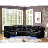 Hephaestus Modern Style power recliner sectional with Bluetooth speaker and LED made with wood & metal, Massage Function Included -Black