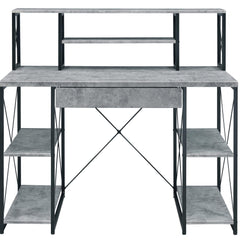 Iphigenia and Black Office Desk with Open Shelves and Hutch