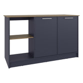 Poem Kitchen Island With Large Dining Countertop, Double Door Cabinet with Interior Storage Shelves and, Two Open Shelves