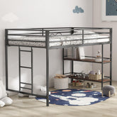 Poseidon sturdy junior twin loft bed black with Cinnamon wood shelf for kids, space saving, Loft Bed with easy climbing Ladder and Guardrails, Loft Bed Frame for Bedroom