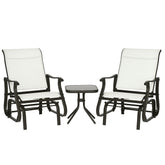3-Piece Outdoor Gliders Set Bistro Set with Steel Frame, Tempered Glass Top Table for Patio, Garden, Backyard, Lawn, Cream White