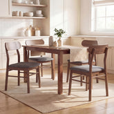 Set of 4 Dining Chairs, Upholstered Dining Room Chairs with Rubberwood Legs and Padded Seat for Kitchen, Gray