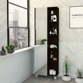 Wenge 5-Shelf Linen Cabinet with Mirror