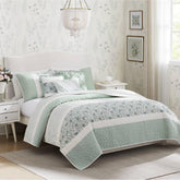 6 Piece Cotton Percale Quilt Set with Throw Pillows Aqua King/Cal King