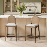 Neptune 26.5" Curved Back Cane Rattan Counter Stool, Set of 2, Two-Tone Neutral Gray Polyester Wool Blend
