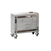 Classic Luxury Look Silver 1pc Nightstand Wooden Bedside Table Drawers w Mirror Glass Panel Bedroom Furniture