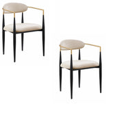 Supernova 21 Inch Dining Chairs Set of 2, Taupe Fabric, Foam Padded, Gold and Black Metal