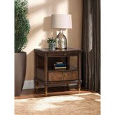 Modern Style 1pc End Table Gold Legs And Round Knobs Pull Out Tray Dark Cherry Finish Primary Living Room