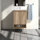 Quasar Floating, Wall-Mounted Vanity Bathroom Vanity With One Door Cabinet And Resin Sink Compact, Natural Oak