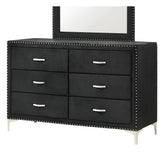 Glam Style 1pc Six Drawers Dresser Fabric Upholstered Tufted Nailhead Tempered Glass Wood Metal Fabric Bedroom Furniture