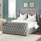 Apocalypse Queen Tufted Panel Bed Headboard and Footboard Set, Opal Grey Velvet