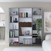 Halo 3 Piece Home Bookcase set, 60" Wide with 14 Shelves , Living Room Set Set Matt Gray - White