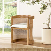 Odyssey 20.5" Curved Rattan Upholstered Dining Chair, White Pepper Stain Resistant High Performance Polyester