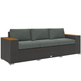 3-Seat Outdoor Patio Sofa, PE Wicker Outdoor Couch with Extra Wide Deep Seat, Wide Armrests 4" Cushions, Dark Gray