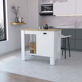 Ode 1-Door Kitchen Island with Open Shelf White and Macadamia