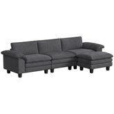 Sectional Sofa, L Shaped Couch with Deep Seat, Movable Ottoman and Pillow-top Armrests, Dark Gray