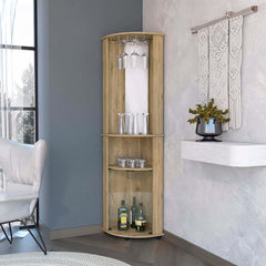Pluto 2-Door 2-Shelf Corner Bar Cabinet with Glass Rack Macadamia