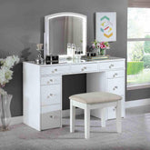 Contemporary Style 1pc Vanity Set 3mm Mirror LED Lights Storage Drawers Wooden Glides White Finish Stool Included Bedroom Furniture