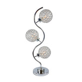 Haven 32 Inch Table Lamp, Metal Frame, Round Base Glass, Crystals, Silver