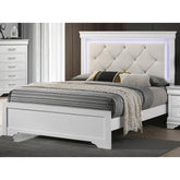 White Faux Leather Tufted Headboard 1pc Queen Size Bed w LED Bedroom Furniture White Unique Texture FB Solid wood