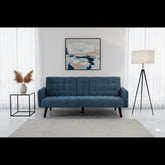 72" Sleeper Sofa Bed - Convertible Folding Backrest to Full Bed with Cup Holder & Drop-Down Table - Space Saving Linen Sofa for Small Spaces - Easy Assembly, Blue