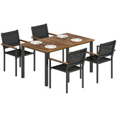 Outdoor Dining Set for 4, Patio Table and Chairs Set with 59" Rectangle Acacia Wood Table and 352 LBS Stackable Chairs