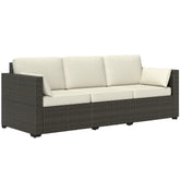 Patio Couch PE Wicker Deep Seating Outdoor Sofa with Removable Cushions, 3 Seater Rattan Sofa, Outdoor Furniture for Balcony, Deck, Garden and Poolside, Cream White