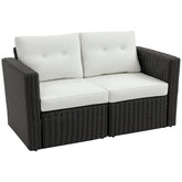 2 Piece Patio Wicker Corner Sofa Set, Outdoor PE Rattan Furniture, with Curved Armrests and Padded Cushions for Balcony, Garden, or Lawn, Beige