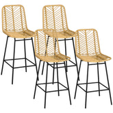 Set of 4 Rattan Barstools Wicker Counter Stools with Steel Legs and Footrest for Dining Room Kitchen Pub Yellow