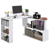 L Shaped Desk, Corner Computer Desk, 360 Degree Rotating Home Office Desk with Storage Shelves, Writing Table Workstation, White