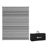 Reversible Outdoor Rug Carpet RV Camping Rugs with Carry Bag, 8' x 10', Gray & Cream White Boho