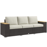 3-Seat Outdoor Patio Sofa, PE Wicker Outdoor Couch with Extra Wide Deep Seat, Wide Armrests 4" Cushions, Beige