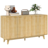 Fluted Sideboard Buffet Cabinet, 55" Coffee Bar Cabinet with 4 Doors, 2 Adjustable Shelves, 5 Wood Legs, Oak