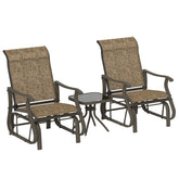 3-Piece Outdoor Gliders Set Bistro Set with Steel Frame, Tempered Glass Top Table for Patio, Garden, Light Mixed Brown