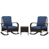 3 Piece Wicker Patio Furniture Set, Outdoor PE Rattan Rocking Chairs with Coffee Table, Cushions for Porch, Brown