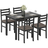 5-Piece Small Kitchen Table Set for 4, Farmhouse Dining Table Set with Upholstered Chairs and Rubber Wood Legs, Black