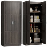 Farmhouse Pantry Cabinet, 71" Tall Kitchen Pantry Storage Cabinet with Soft-Close Hinges, Adjustable Shelves, Espresso