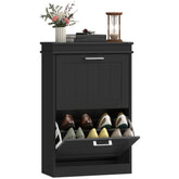 Modern Shoe Storage Cabinet with 2 Flip Drawers for 10 Pairs, Narrow Shoe Organizer for Entryway, Hallway, Black