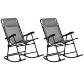 Outdoor Rocking Chair Set of 2, Patio Folding Lawn Rocker Set with Headrests for Yard, Patio, Deck, Backyard, Gray