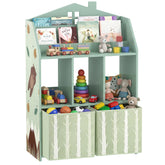 Kids Bookshelf with Storage, Toy Storage Unit with Book Display, Shelves and Fabric Drawers for Playroom Nursery, Green